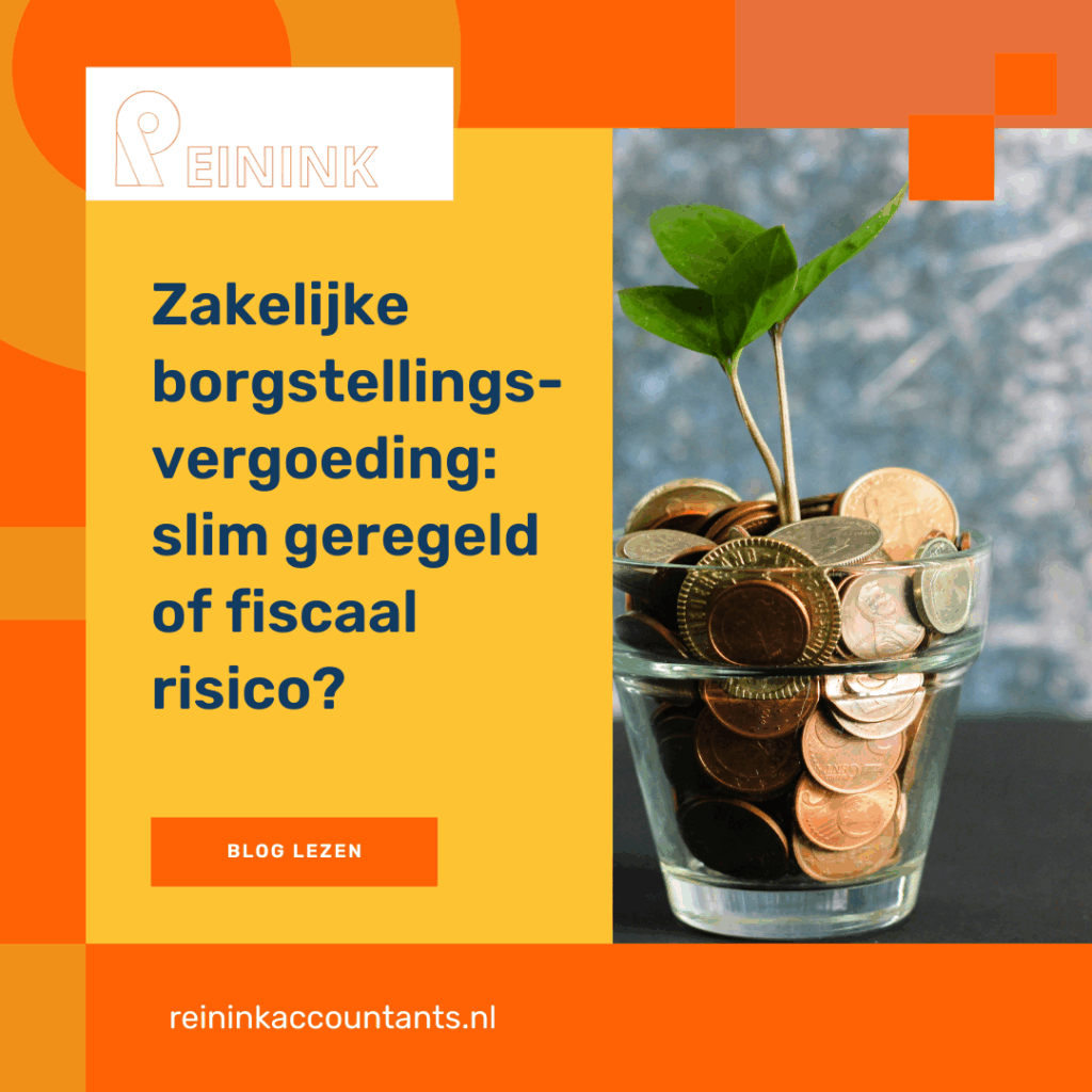 Blog afbeelding over Zakelijke borgstellingsvergoeding: slim geregeld of fiscaal risico met een plantje en kleingeld in een glas.