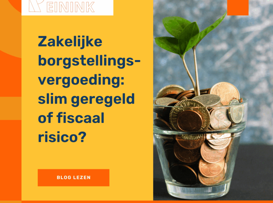 Blog afbeelding over Zakelijke borgstellingsvergoeding: slim geregeld of fiscaal risico met een plantje en kleingeld in een glas.
